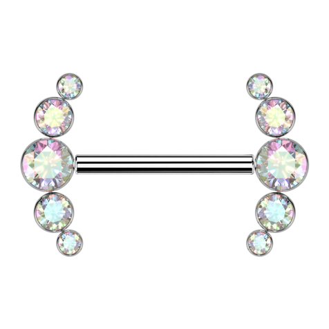 Barra senza filettatura argento con cinque cristalli multicolori sul davanti