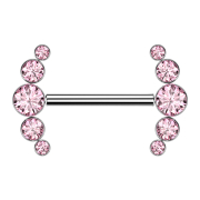 Threadless Barbell silber front fünf Kristalle pink