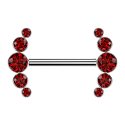 Threadless Barbell silber front fünf Kristalle rot