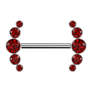 Threadless barbell silver front five crystals red