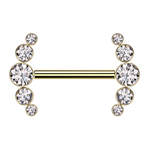 Threadless Barbell vergoldet front fünf Kristalle silber