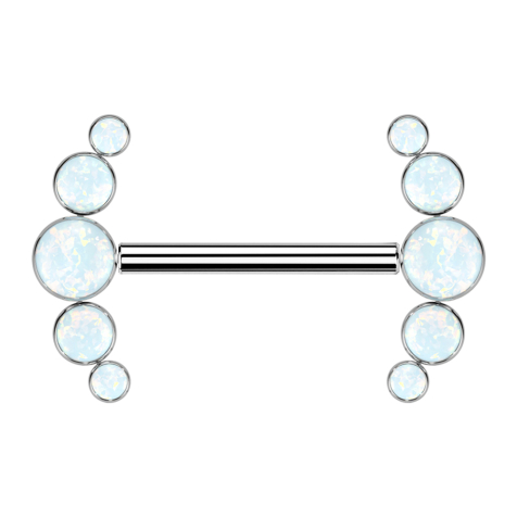 Threadless barbell, silver front, five white opals