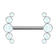 Threadless barbell, silver front, five white opals