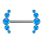 Threadless barbell, silver front, five blue opals