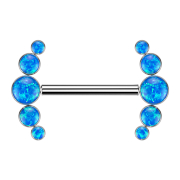 Threadless barbell silver front five opals blue