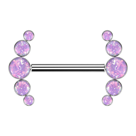 Threadless barbell, silver front, five purple opals