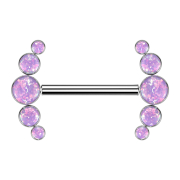 Threadless barbell, silver front, five purple opals