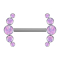 Threadless barbell, silver front, five purple opals