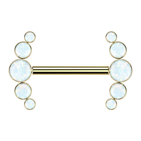 Threadless barbell, gold-plated front, five white opals