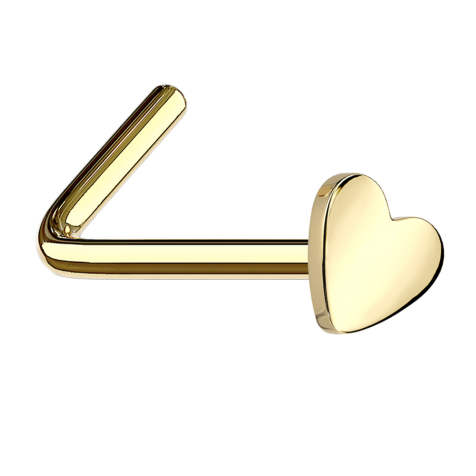Angled gold-plated nose stud with heart