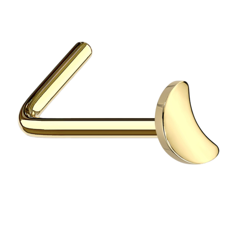 Angled gold-plated nose stud with moon