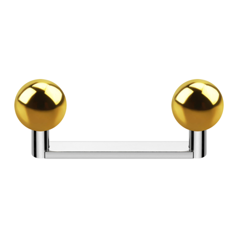 Surface barbell, flat, internal thread, silver with two gold-plated balls