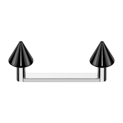 Surface barbell, flat, internal thread, silver with two black cones