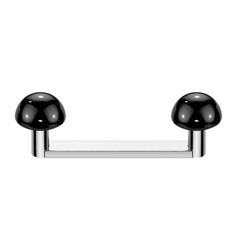 Surface barbell, flat, internal thread, silver with two hemispheres, black