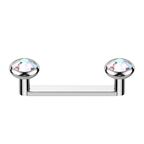 Surface Barbell flach Innengewinde silber mit zwei Scheiben silber Kristall multicolor