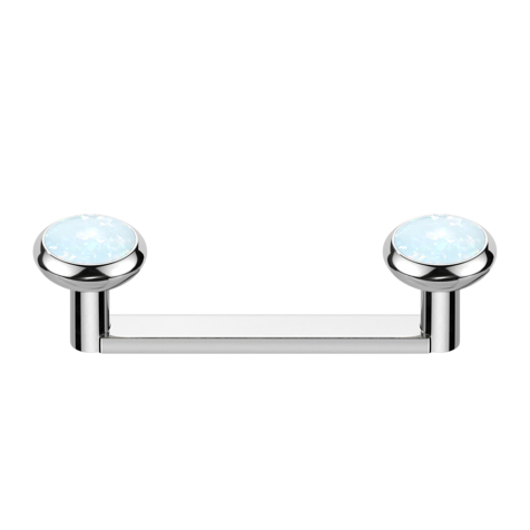 Surface Barbell flach Innengewinde silber mit zwei Scheiben silber Opal weiss