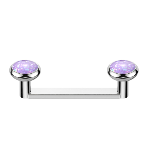 Surface Barbell flach Innengewinde silber mit zwei Scheiben silber Opal violett