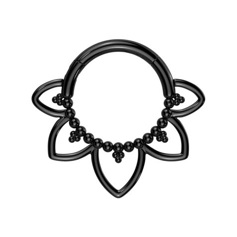 Micro bague segmentée pliable noire boules cœurs filigranes