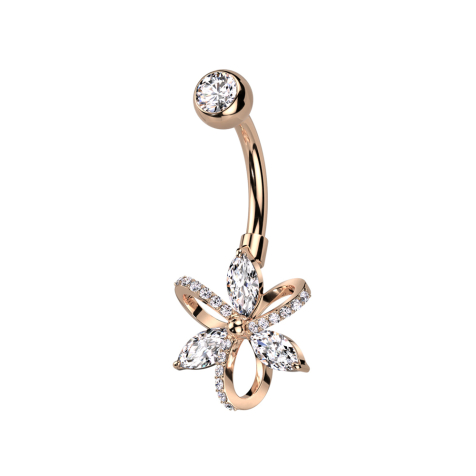 Banane rosegold mit Kugel Kristall silber und Blütenblätter Kristalle silber in Masche