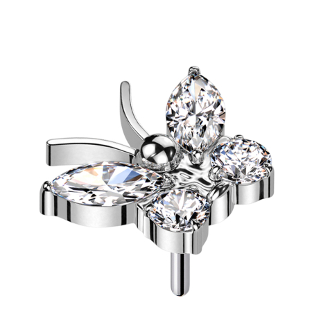 Threadless Farfalla argento Cristalli argento