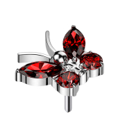 Threadless butterfly silver crystals red