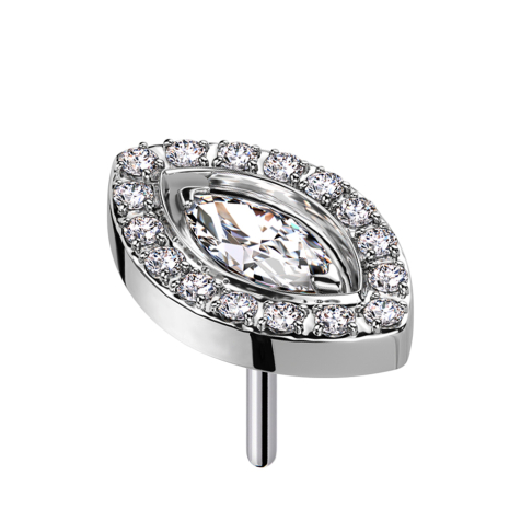 Threadless ovale argento con cristalli argento e cristallo ovale argento