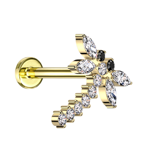 Micro Threadless Labret vergoldet Libelle vergoldet Kristalle silber
