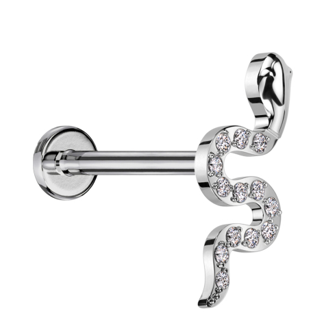 Micro Threadless Labret silver snake silver crystals silver