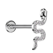 Micro threadless labret silver snake silver crystals silver
