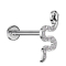 Micro threadless labret silver snake silver crystals silver