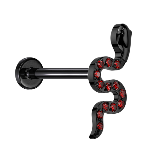 Micro Labret sans filetage noir Serpent noir Cristaux rouges