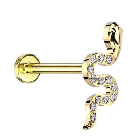 Micro Threadless Labret placcato oro Serpente placcato oro Cristalli argento