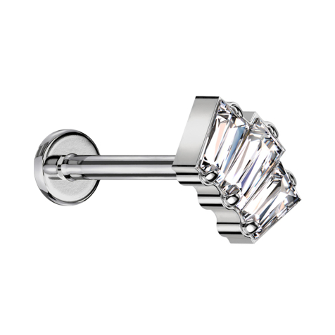 Micro Threadless Labret silver three baguette crystals silver