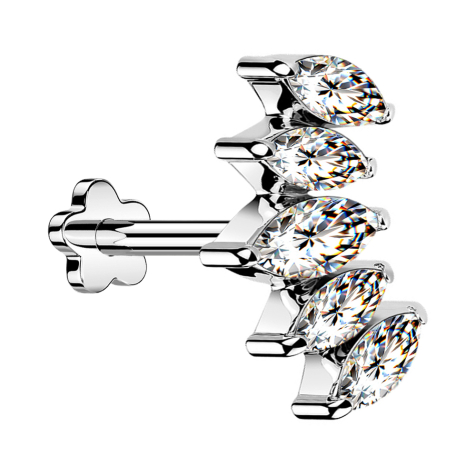 Micro Labret senza filettatura Fiore argento Ventaglio argento con cinque cristalli argento