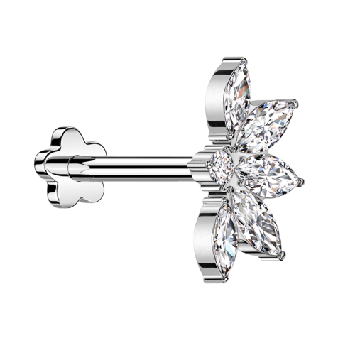 Micro Labret senza filettatura Fiore argento Mezzo fiore di loto argento Cristalli argento