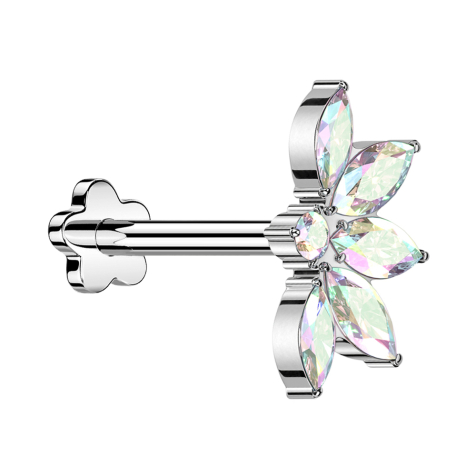 Micro Threadless Labret Fiore argento mezzo fiore di loto argento cristalli multicolori