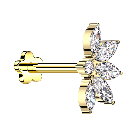 Micro Threadless Labret Flower Gold-Plated Half Lotus Flower Gold-Plated Crystals Silver