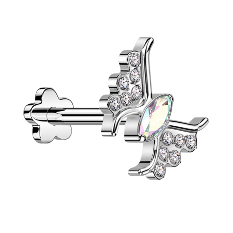 Micro threadless labret flower silver butterfly silver crystal multicolor
