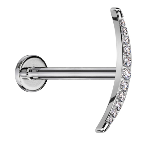 Micro Labret filetage intérieur argent Croissant de lune argent avec cristaux argent