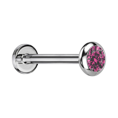 Micro Labret Internal Thread Silver Disc Rounded Silver Crystal Pink