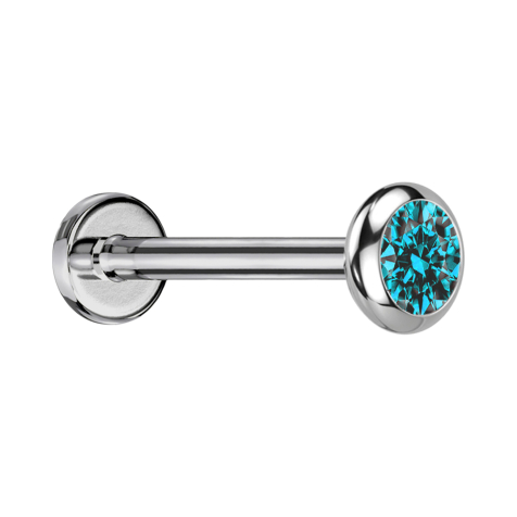 Micro Labret Internal Thread Silver Disc Rounded Silver Crystal Aqua