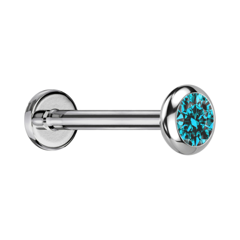 Micro Labret internal thread silver disc rounded silver crystal aqua
