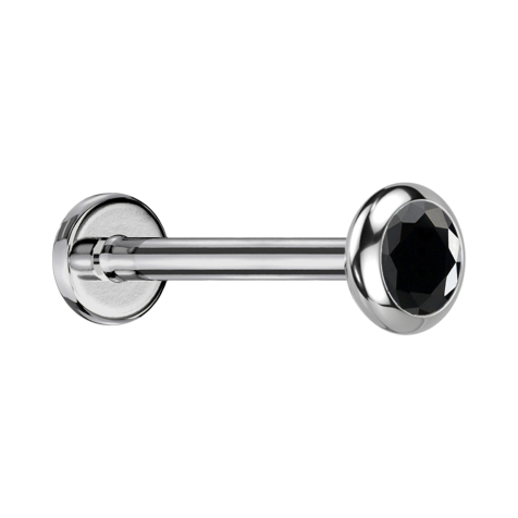Micro Labret Internal Thread Silver Disc Rounded Silver Crystal Black