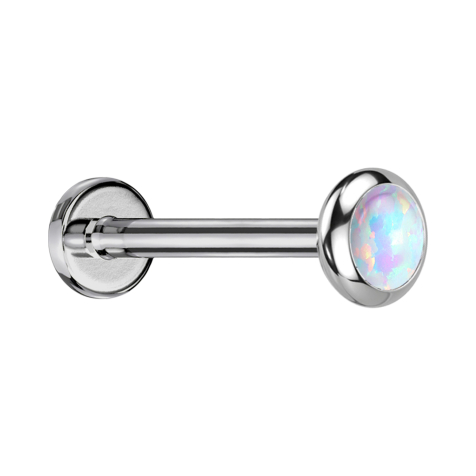 Micro Labret Internal Thread Silver Disc Rounded Silver Opal White