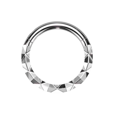 Micro segment ring hinged silver front X faceted