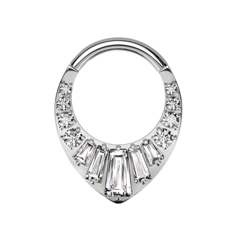 Anello micro segmentato pieghevole argento con cristalli rotondi e baguette argento