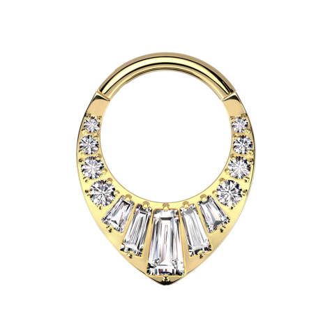 Anello micro segmentato pieghevole placcato oro con cristalli rotondi e baguette argento