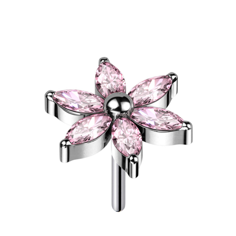 Threadless flower silver crystals pink