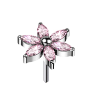 Fleur sans fil argent cristaux rose