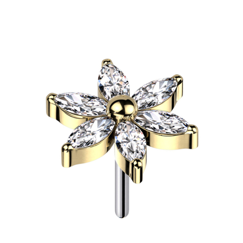 Fleur sans fil plaquée or cristaux argentés